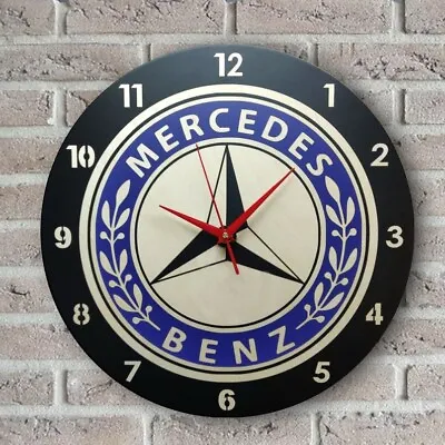 MERCEDES #3 35cm Round Wooden Wall Clock Wanduhr Home Decor • $18.66