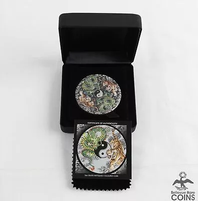 2023 Tuvalu TIGER & DRAGON Colorized Antiqued .999 Silver 5oz Coin W/Box & COA • $163.60