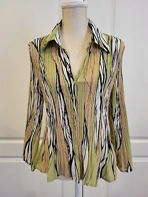 $22.99 • Buy Allison Taylor Women's Top Accordian Pleated Blouse Size XL Long Sleeve Stripes