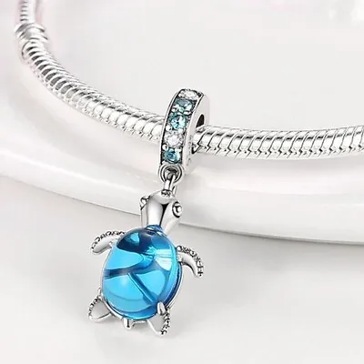 Authentic .925 SILVER Murano Glass Sea TURTLE Dangle Charm Free Shipping • $21.50