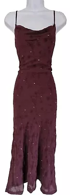 Womens Laura Ashley Burgundy Cowl Strappy Silk Vintage Y2k Maxi Slip Dress 10. • $74.69