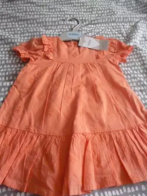 Baby Girls Short Sleeve Coral Dress Cotton Age 6-9 MTHS.MARKS AND SPENCER. BNWT • £10