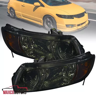 Fits 2006-2011 Fits Honda Civic Coupe 2Dr Lamps Smoke Headlights Left+Right Pair • $107.49