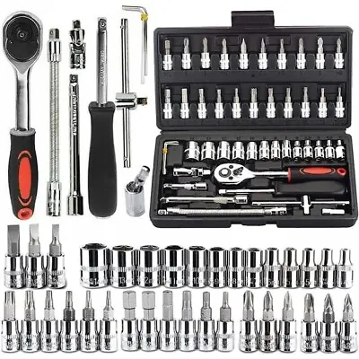 46 Piece 1/4  Drive Socket Wrench Ratchet Driver Set Screwdriver Tool With Case • $25.99