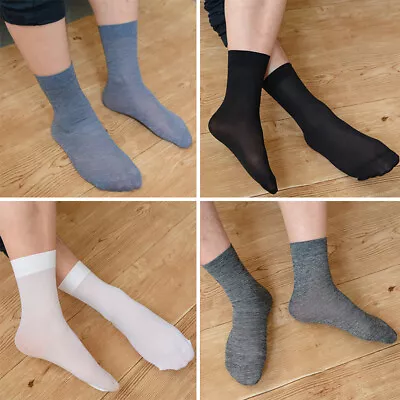 10 Pairs Men Silk Socks Thin Business Ankle Socks Short Leisure Mid Calf Socks • $4.72