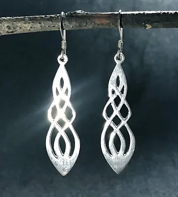 Vintage STERLING Irish Medieval Twisted Interlace CELTIC KNOT Dangle Earrings • $36.99