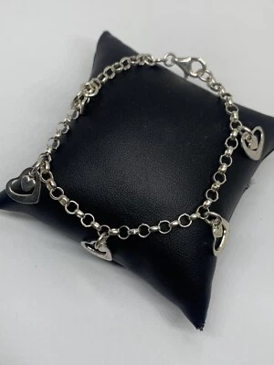 $20.50 • Buy Vintage Solid 925 Sterling Silver 4mm Belchor Link Heart Charm Bracelet 19cm