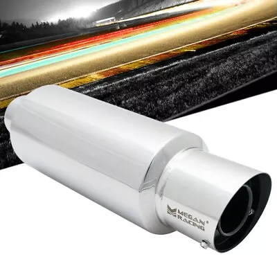 Megan M-GT Style 2.5  Inlet Universal Muffler Silver Chrome Round Tip +Silencer • $110.97