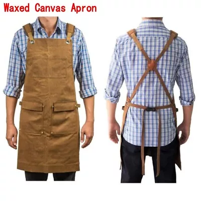 Waxed Canvas Apron For Work Shop Woodworking Chef Workshop Heavy Duty Apron • $37.99