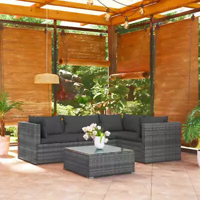 5 Piece Garden Lounge Set With Cushions Poly Rattan Grey • $784.37