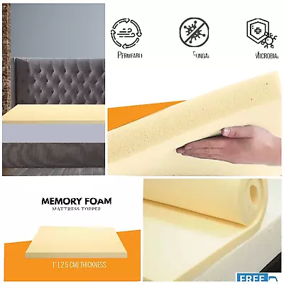 Mattress Topper Memory Foam Orthopeadic 1  2 3  4  Thick  Gel Flex Latex Top • £62.99