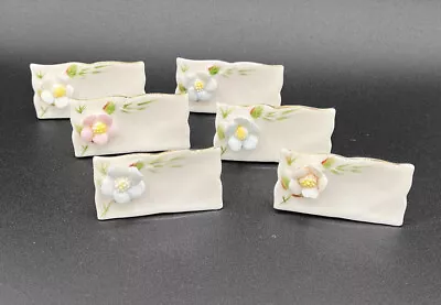 Vintage La Fleur Bone China Place Cards Applied Flowers Set Of 6 Original Box • $22.95