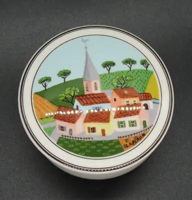 Villeroy & Boch Naif Round Covered Small Trinket Box Church Steeple Country Town • $14