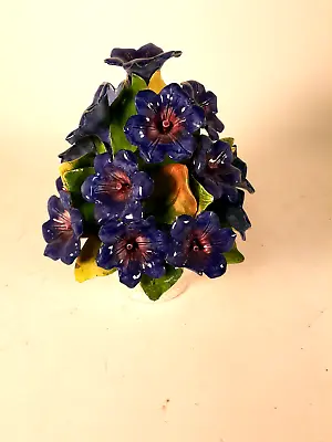 Mid Century Modern Ceramic Vase Of Blue Flowers Italy 1950s-60s • $45