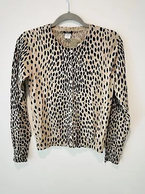 J.CREW Animal Print Leopard Merino Wool Cardigan Sweater Small NWT $90 • $31.20