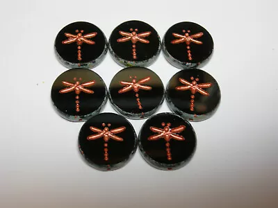 8 17mm Czech Glass Black Travertine With Copper Dragonfly Coin Beads • $8.99