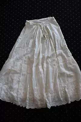 Antique Petticoat Underwear Slip Cotton Lawn Embroidered Whitework Cutter Floral • $14.99