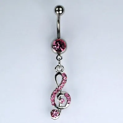 G-Clef Music Note Dangle Belly Button Navel Ring PINK Piercing Jewelry (A30) • $6.69