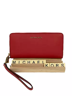 NWT Michael Kors Money Pieces Travel Continental Wallet Wristlet Red Leather • $74.43