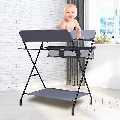 Foldable Baby Changer Unit Infant Changing Table Nappy Diaper Towels Storage • £46.99