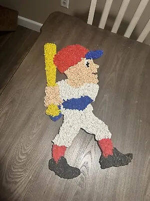 Vintage Plastic Popcorn Wall Art Baseball Player At Bat 22  • $20