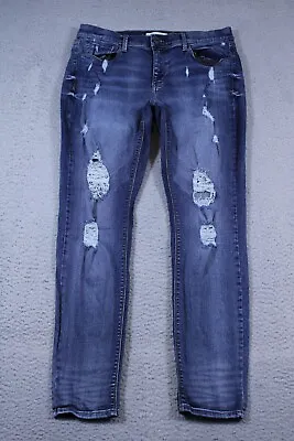 Mudd Jeans Junior 15 Blue Mid Rise Skinny Ripped Medium Wash Stretch Denim 32x29 • $14.22