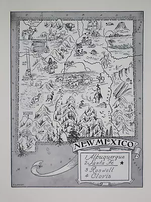 1959 Picture / Pictorial Map Geography Of NEW MEXICO By PS JOHST - VERNON QUINN • $18