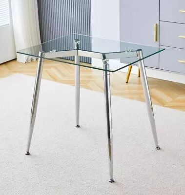 Small 2 Seater Kitchen Dining Table 80 X 60cm - Glass Top & Chrome Metal Legs • £85.99