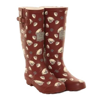 £27.95 • Buy Ladies Wellies Wellington Boots Pug Waterproof Festival Wide Calf Dog Rain Boots