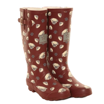 £27.95 • Buy Ladies Wellies Wellington Boots Pug Waterproof Festival Wide Calf Dog Rain Boots