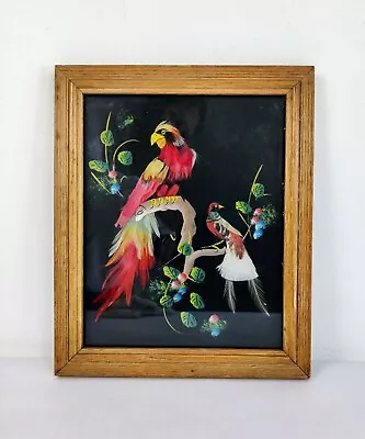 Vintage Mexican Feathercraft Bird Art Print Picture Wood Frame 8  X 10  • $17.99