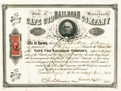 Richard Borden Signed Cape Cod Railroad - Stock Certificate - Autographed Stocks • $260