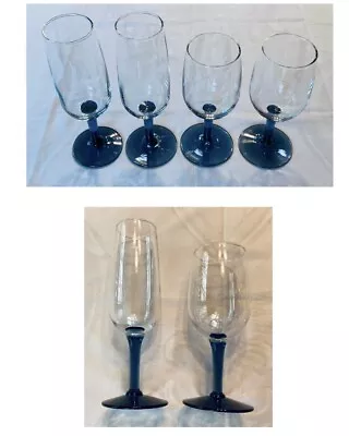 VINTAGE Wine Glasses 6 Oz.  BLUE STEM Blown Glass 4-Piece Set • $28.88