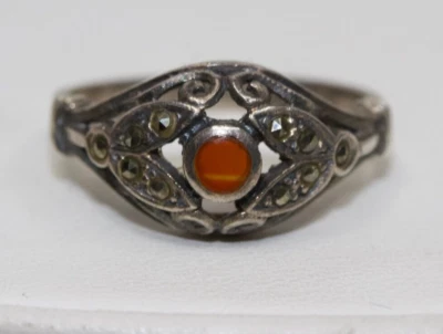 $17.99 • Buy Vintage Sterling Silver Marcasite Carnelian Ring Sz 6.75