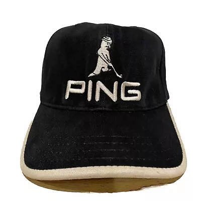 VINTAGE 90’s Ping Hat Cap Strap Back Golf Golfer Golfing Black USA Mens • $30