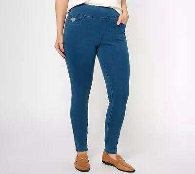 Quacker Factory Women's Pants Sz L DreamJeannes Reg Flat Waistband Blue A623523 • $21