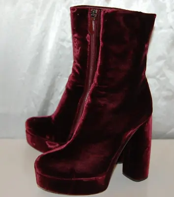 37.5/7❤️MIU MIU PRADA HIGH HEEL VELVET BURGUNDY RED ANKLE BOOTS Bootie ITALY • $209