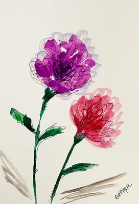 $15 • Buy EUNTIQUE - Original Flower Painting By American Artist EUNTIQUE