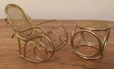 Miniature Dollhouse Furniture Brass Colored Rocking Chair And End Table • $5