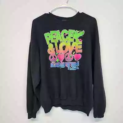 Vintage Womens Large Destin Florida Neon Graffiti Sweatshirt Black Crewneck • $38.82