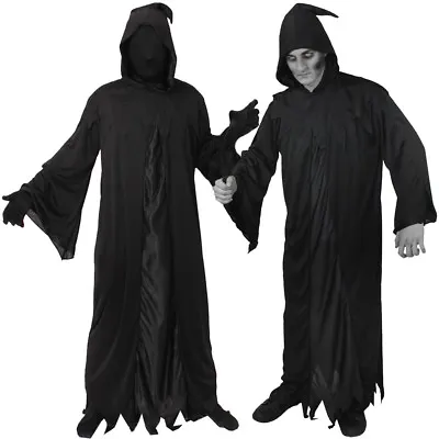 Black Adults Grim Reaper Halloween Mens Fancy Dress Costume Horror Death Cloak • £16.99