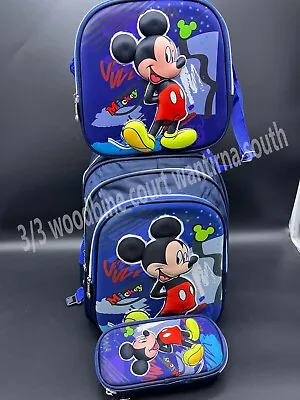  AU 3pcs Large 3D Kids School Bag Lunch Box Bag Pencil Case Mickey Mouse 45x35cm • $59.95