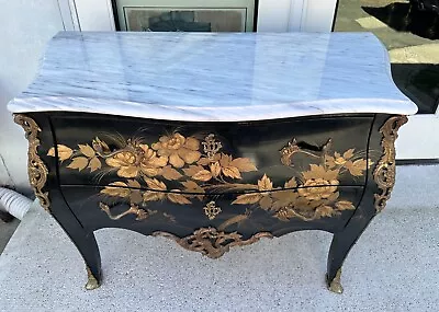 Antique French Louis XV Style Chinoiserie Laquered Commode Bronze Marble Top • $2875