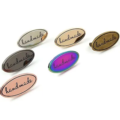 Oval Metal Handmade Garment Labels Tags DIY Clothing Bags Hand Made Letter Tag • £2.40