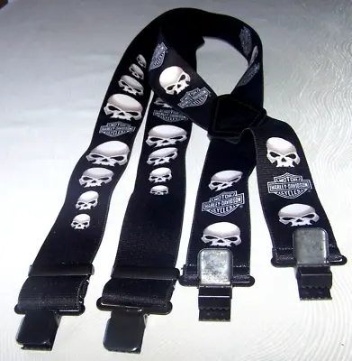 Harley Davidson Men's O/S One Size Black Skull B/S Suspenders Motorcycle Biker • $59.99