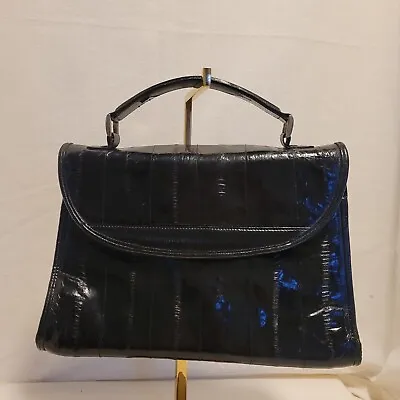 Vintage Sunco Eel Skin Doctor Bag Purse Magnetic Snap Closure Black Clutch • $29
