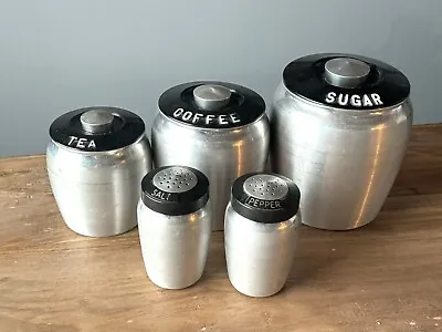 NICE 50s Kromex Aluminum Canister Flour Sugar Coffee Tea Salt Pepper Set W/ Lids • $47.99