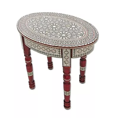 W40R Moroccan Handmade Mother Of Pearl Inlaid Coffee Side End Oval Brown Table • $179