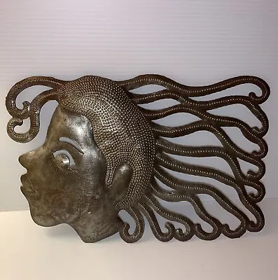 Haiti Metal Work Art Tesoros Signed Girl Medusa Wind Female MCM ** See Photos • $29.99