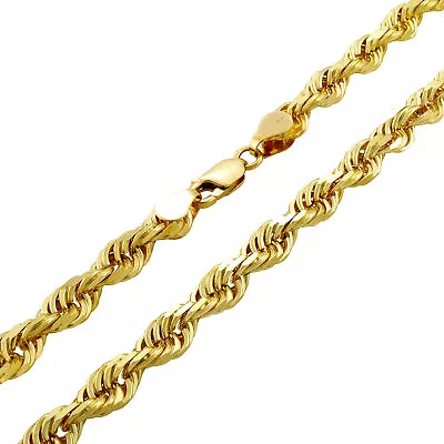 18k Yellow Gold 5mm Diamond Cut Rope Chain Mens Italian Pendant Necklace 18 -28  • $779.99